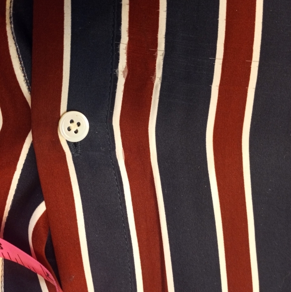 Frame Silk Burgundy Red Navy Cream Striped French Cuff Boho Button Down Shirt M - Picture 7 of 10